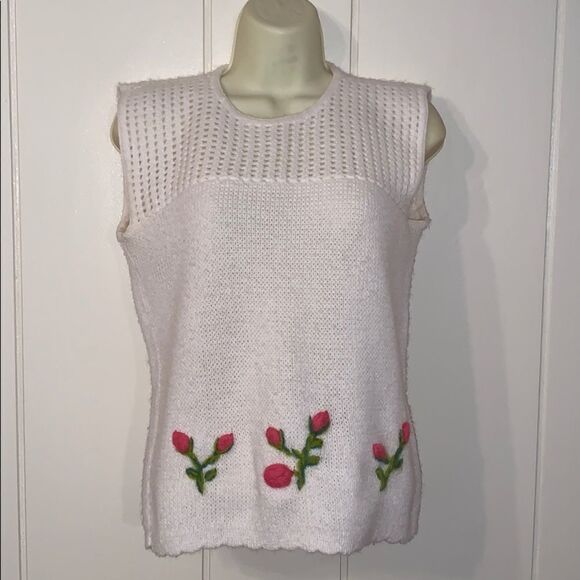 Vtg 70s/80s rose embroidered acrylic sweater vest - Picture 1 of 8